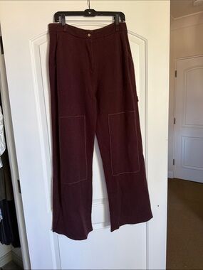 Guest in Residence Wide-Leg High-Rise Cashmere Pants in Burgundy